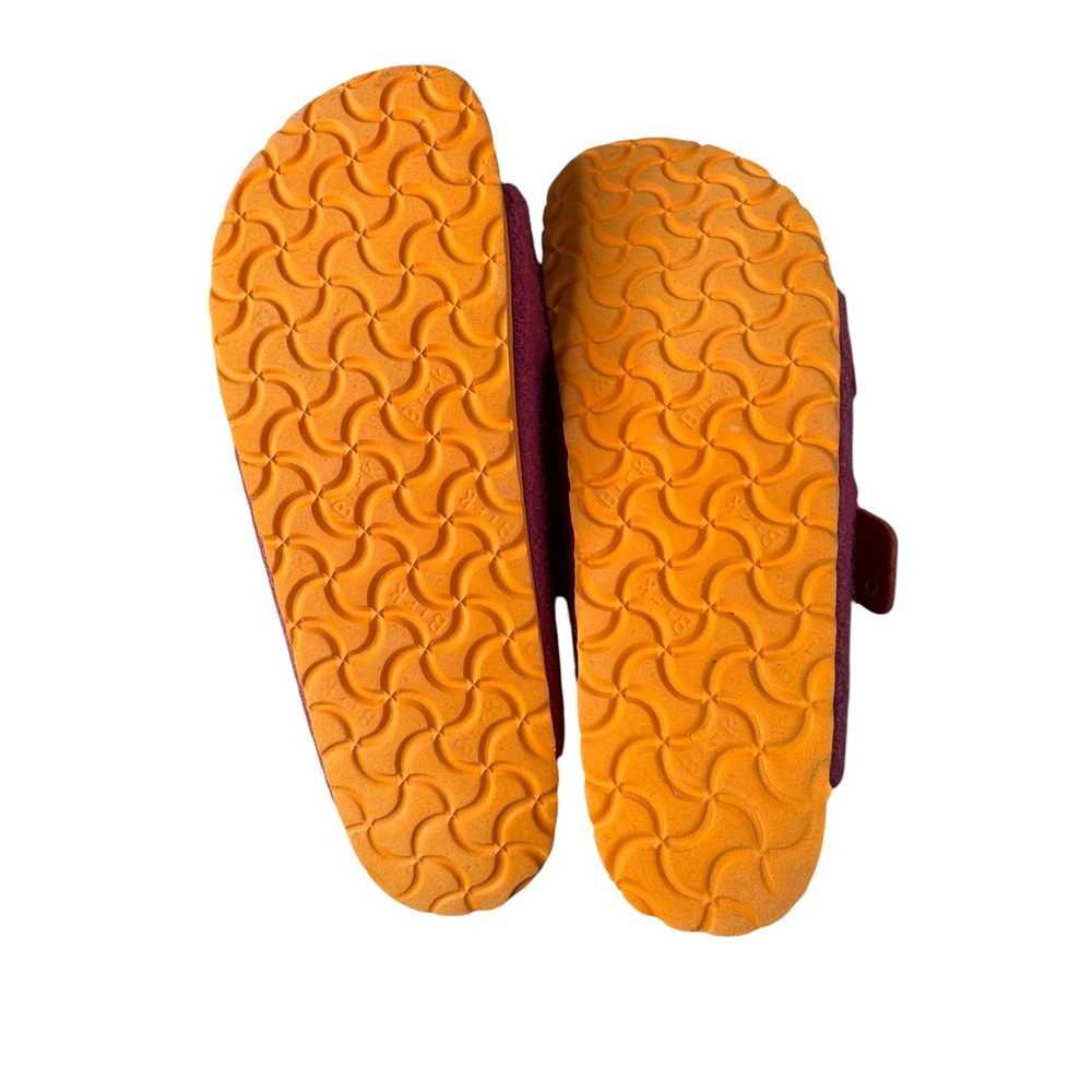 Birkenstock Arizona Shearling Pink Wool Felt Sandals Orange Sole Narrow 40 L9 M7 - Picture 7 of 10